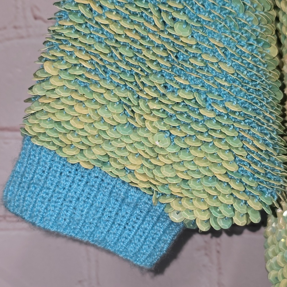 Teal/Lime Green Razzle Dazzle Sequin Blouse Size M - Picture 4 of 14